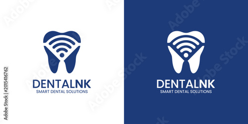 Dental tech logo design template with geometric line abstract dental logo graphic design vector illustration. Symbol, icon, creative.