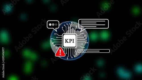 KPI Key Performance Indicator Business Analytics Concept Animation with Digital Earth Globe and Technology Interface Elements.