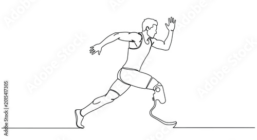 Bild auf Leinwand Continuous line drawing of a male athlete running with prosthetic leg