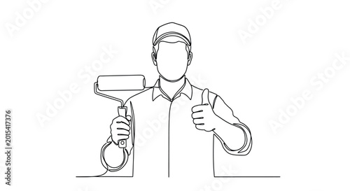 Konstfotografi Painter or decorator holding a paint roller tool and giving a confident