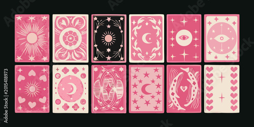 Bild auf Leinwand tarot card backs collection pink and black illustration