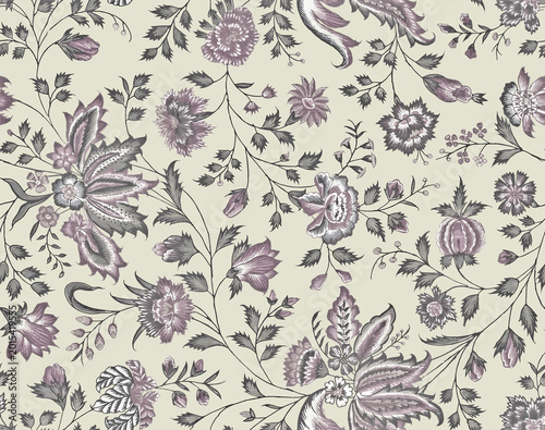 Fotografie Allover pattern with a pinkish flowers bail work and antique style work seamless