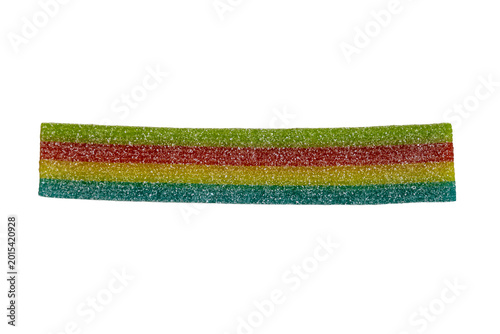 Schilderij op canvas Multicolored sour gummy candy strip with sugar crystal texture