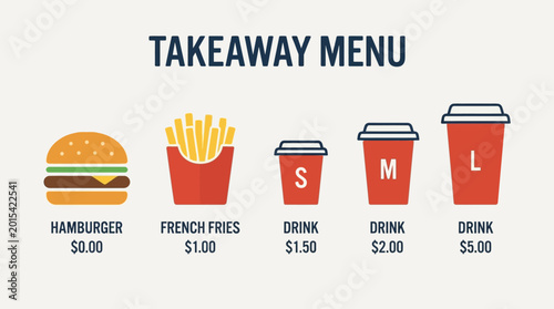 Takeaway Menu with Fast Food Items and Drink Options Displayed as Icons