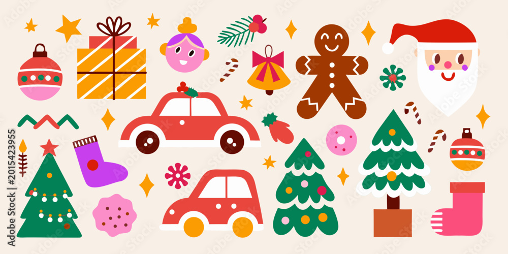 Obraz premium christmas illustrations with santa claus gingerbread and festive decorations
