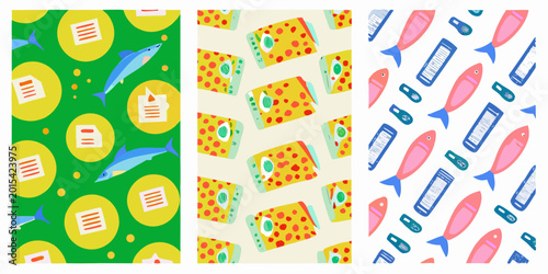 Vászonkép Colorful repeating patterns featuring sushi fish and fried eggs