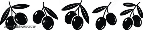 Foto Black olive branch with leaves icons set