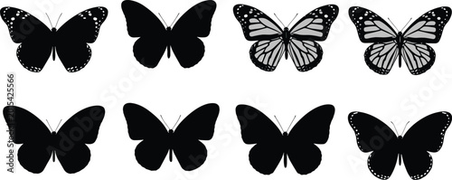 Bild auf Leinwand Monarch butterfly silhouettes set