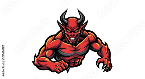 Cuadro en lienzo Fierce Red Devil Monster with Horns and Claws.