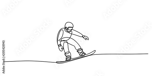 Bild auf Leinwand Continuous line drawing of a snowboarder in action on a slope, dynamic pose, win