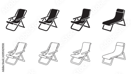 Canvastavla Lounge chair icon set, various styles of recliners in black fill and outline versions