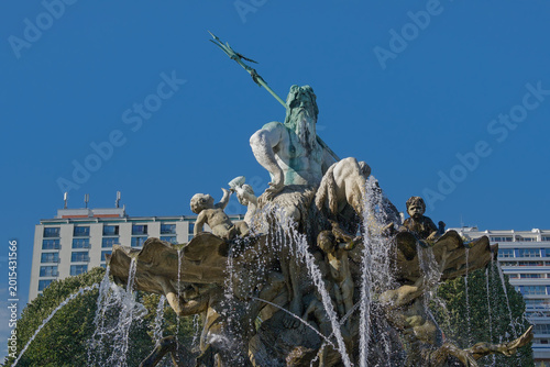 Bilde på lerret Low angle view on Neptune fountain, Mitte, Berlin, Germany