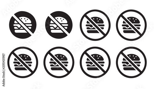 Cuadro en lienzo No burger sign vector set, prohibited fast food icon, forbidden hamburger symbol, ban unhealthy eating