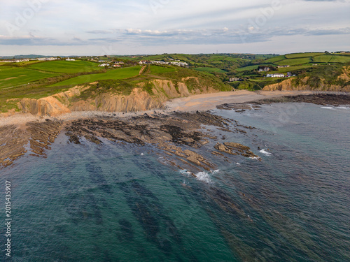 Schilderij op canvas Drone view of the most Southern part of Widemouth Bay Cornwall