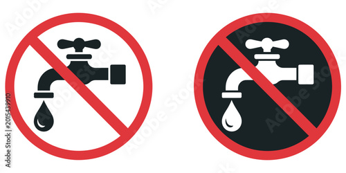 Foto Prohibition water usage icon set with no drinking water and restricted water sym
