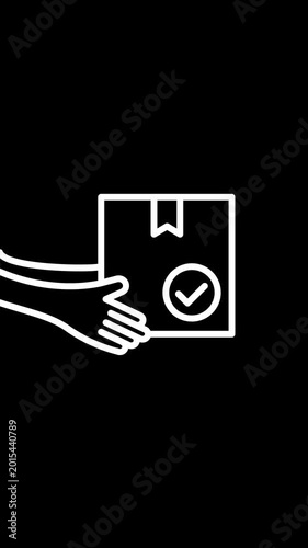 Animated icon of hand delivering a package with a checkmark, signifying successful delivery or completion
