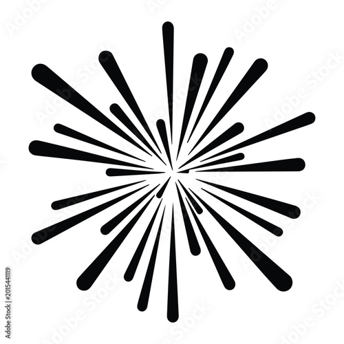 Black radial lines, explosive pattern on white background