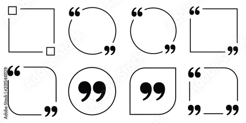 Photos Quote box frame icon set with blank template quotation remark empty speech bubbl
