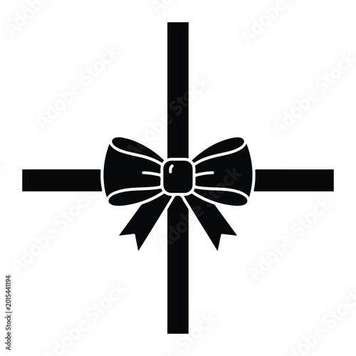 Black ribbon bow with white outline on crossed lines
