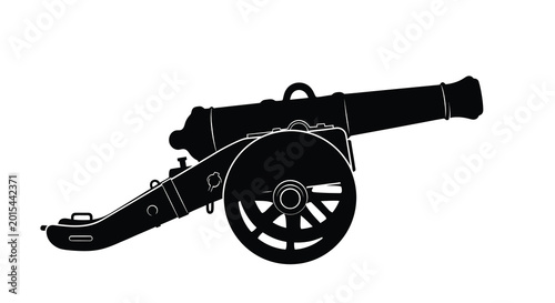 Photography Vintage cannon silhouette historical artillery weapon isolated on white backgrou