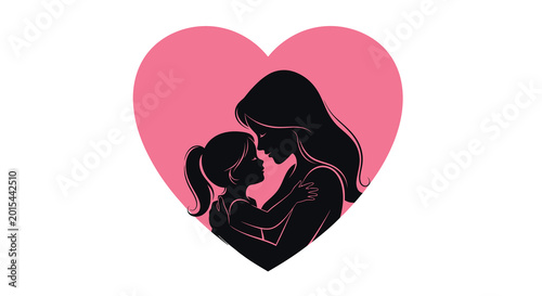 Photos Mother and child silhouette in pink heart love and affection symbol