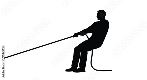 Foto Silhouette of a man sitting and pulling a long rope silhouette