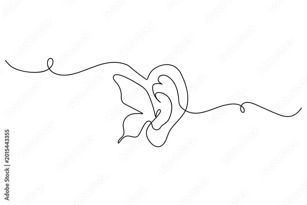 Obraz premium Human ear, continuous one line drawing, minimalist outline, isolated illustration