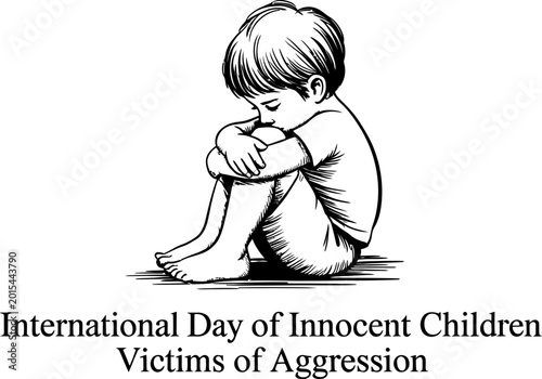 Fényképezés Sad little boy sitting alone feeling lonely for international day of innocent ch