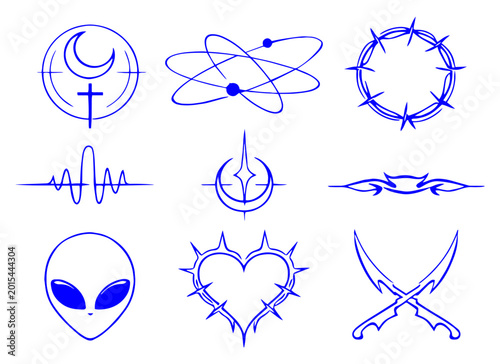 Fotografía Y2K Futuristic Symbols Pack, Cyber Sigils, Alien and Space Icon Collection Vecto