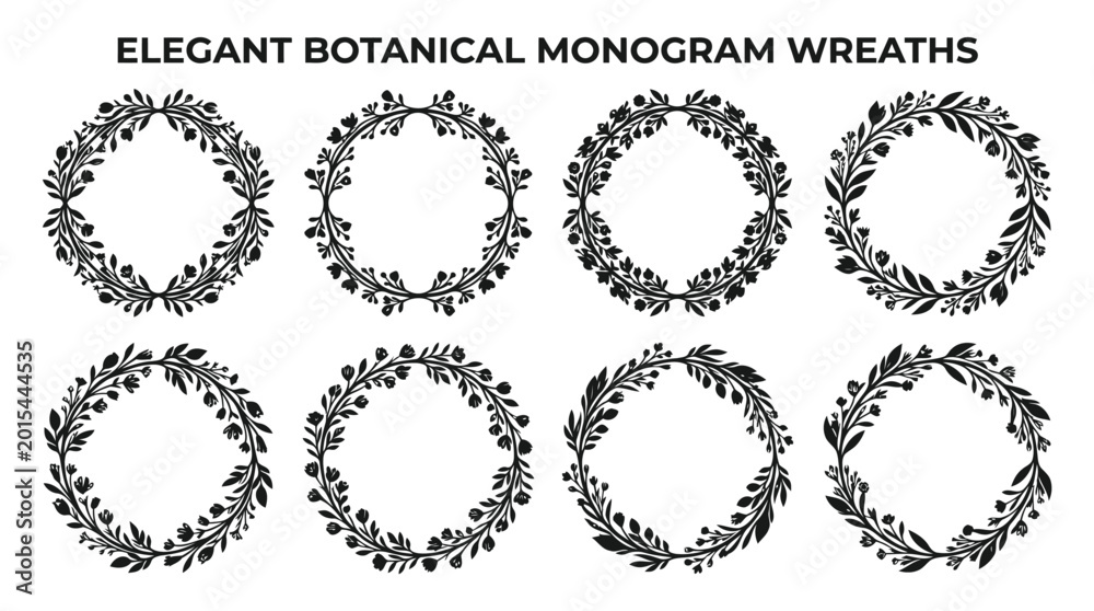 Obraz premium Elegant botanical monogram wreaths on white background for design