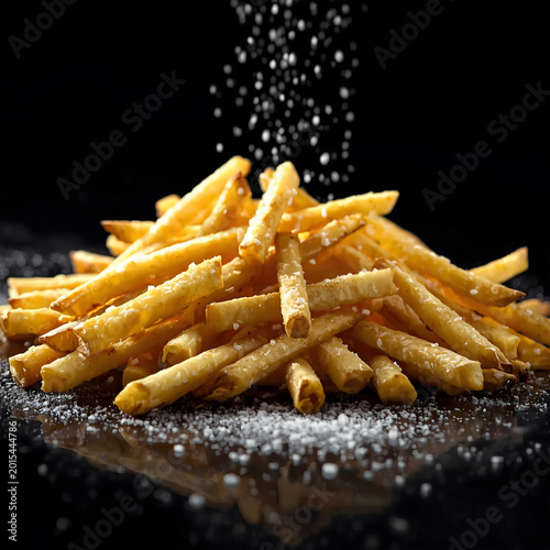 Crispy golden french fries with falling seasoning