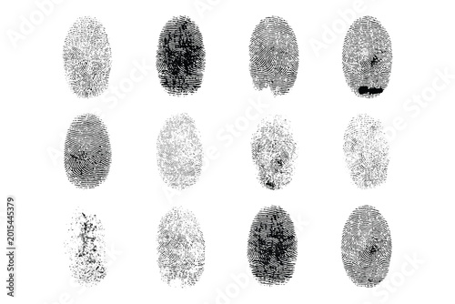 Fingerprint collection black and white forensic evidence on white background high quality professional detailed modern elegant