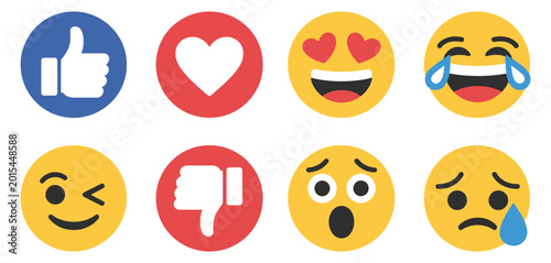 Εκτύπωση καμβά Social media emoji reaction icon collection with like love dislike laugh sad cry