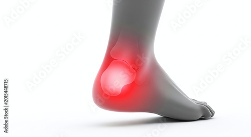 3d illustration of a human foot with highlighted heel pain isolated on white background