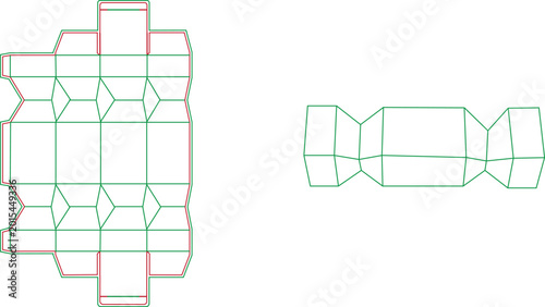 Candy Shaped Box Dieline Template with 3D Mockup View for Gift Packaging Design and Paper Craft Cutting