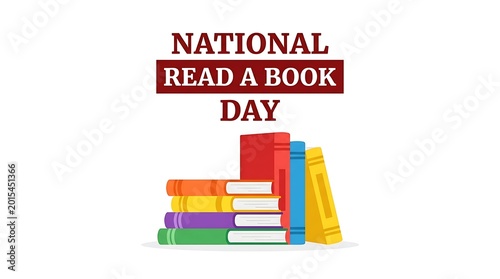National read a book day illustration with a stack of colorful books