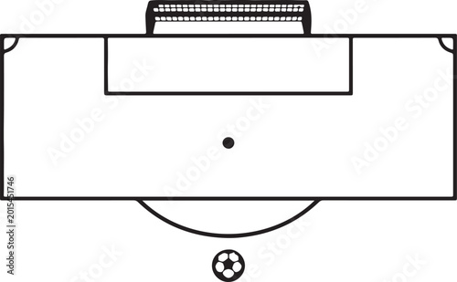 Top view of a Football field with a ball line drawing on a white background
