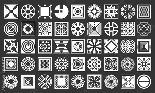 Forty-five monochrome decorative elements for creating ornaments, logos or other design projects. Vector set