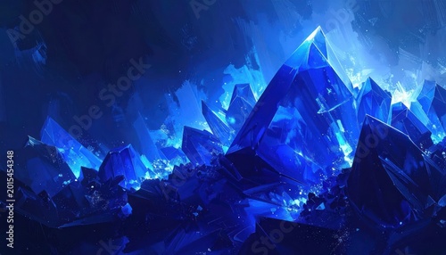 Mysterious Dark Blue Crystal Formation with Glowing Light.