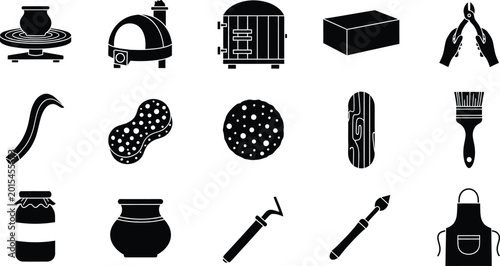 Billede på lærred Pottery ceramic tool icons collection for clay art craft studio projects