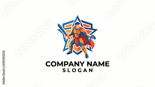 Foto Superhero Logo Design with Sword and Shield Emblem.