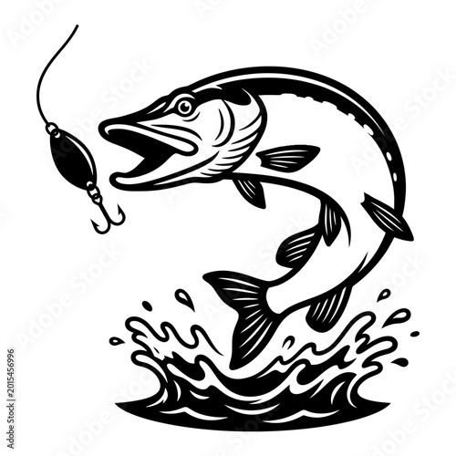Картината върху платно Bass fish hooked in water splash