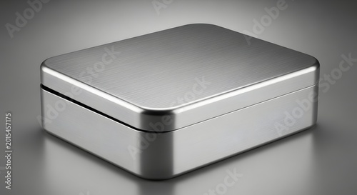 Sleek metallic box with rounded corners on a gradient background with soft studio lighting