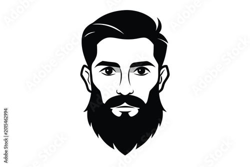 Fotografi man face full beard and mustache silhouette line art vector illustration with a
