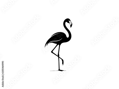 Black silhouette flamingo standing on one leg isolated on transparent background, Vector