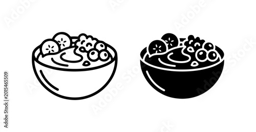 Quadro su tela Acai Bowl Icon Set, Healthy Breakfast Food Vector Graphics