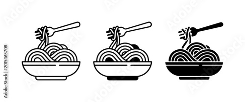 Spaghetti Icons, Pasta Bowl Graphics, Fork Meal Vector Set