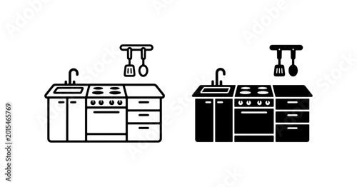 Photos Kitchen Counter Icons, Modern Cabinet & Appliance Vector Set