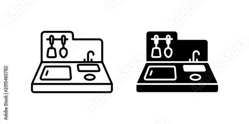 Bild auf Leinwand Kitchenette Icon Set, Compact Cooking Area, Food Prep Station