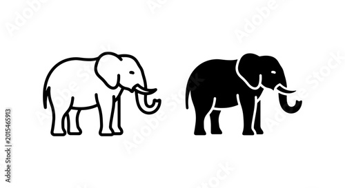 Tableau sur toile Elephant Icons, Simple Outline and Silhouette Vector Art